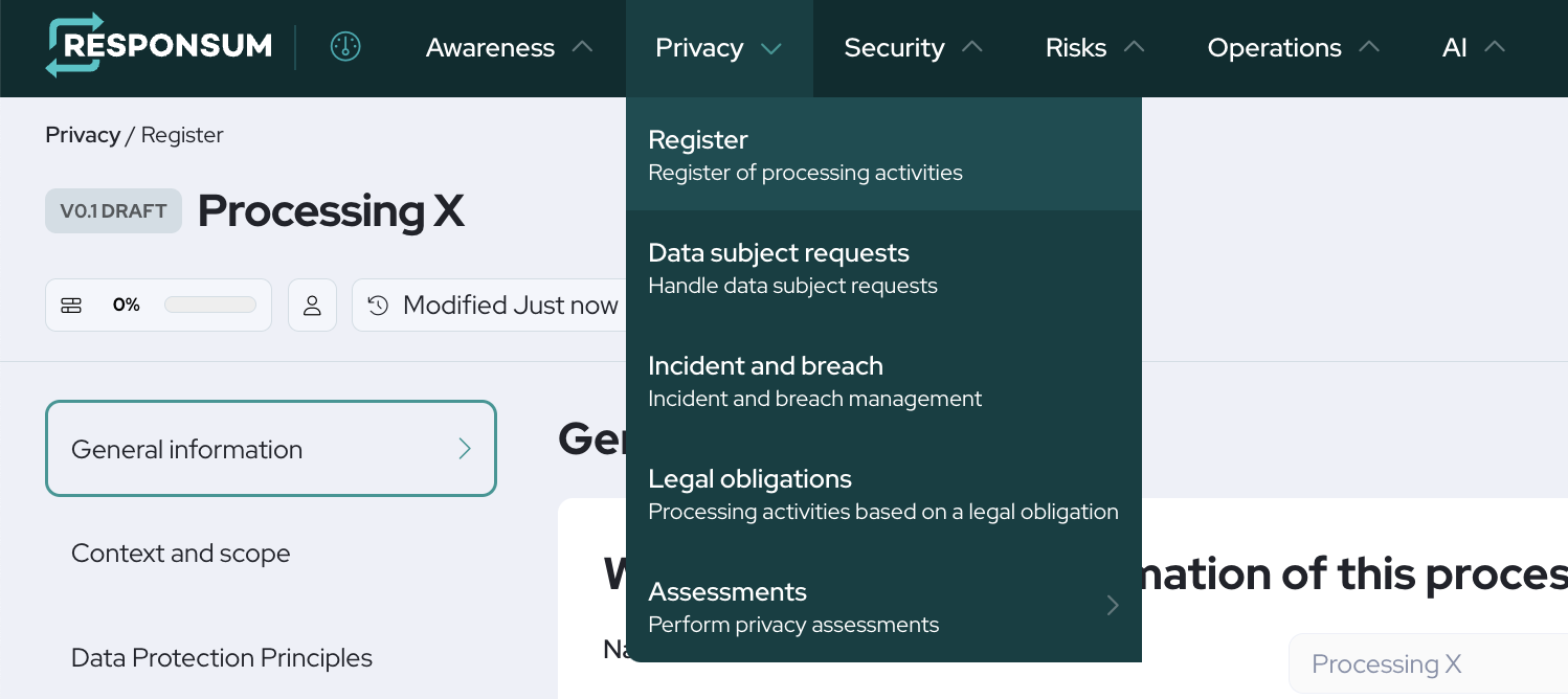 Adding a processing activity – RESPONSUM Help Center